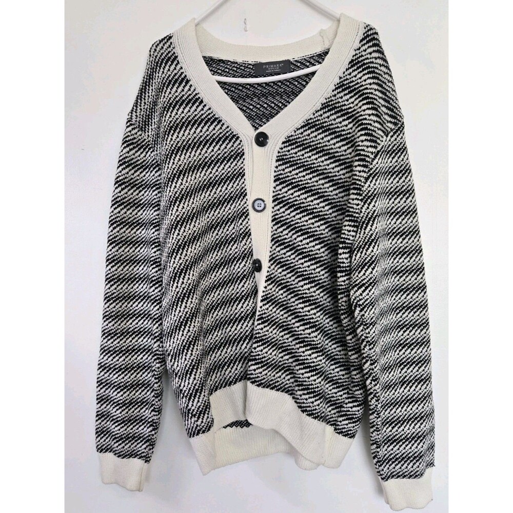 Primark Sweater Mens M‎ Cardigan Grandpa Herringbone Geometric Preppy Academia